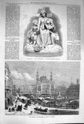 Old Antique Print 1874 Sculpture Orphans Garden Leicester-Square London 19th