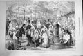 Original Old Antique Print 1874 Flower Market Paris France Water Fountain 19th