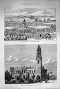 Original Old Antique Print 1874 Statue James Outram Calcutta Post Office A 19th