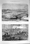 Original Old Antique Print 1874 Britannia Ironworks Manufactory Bedford I 19th