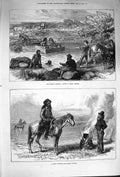 Original Old Antique Print 1874 Crossing River North America Half-Breed 19th