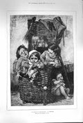 Old Antique Print 1874 Le Bagage Croquemitaine Children Basket Fine Art 19th