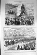 Old Antique Print 1874 Disraeli Statue Lord Derby Funeral Marshal Concha 19th