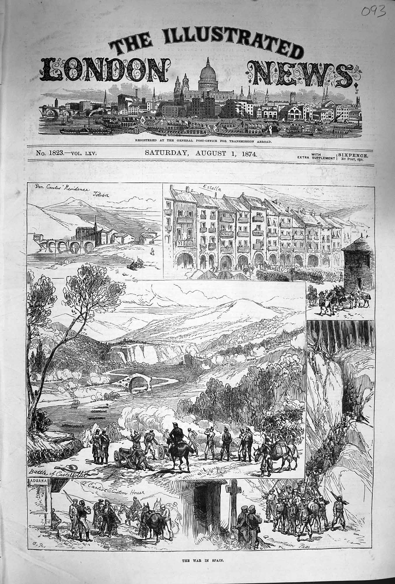 Original Old Antique Print 1874 War Spain Siers Battle Mountains Carlist 19th