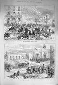 Original Old Antique Print 1874 War Spain Cuenca Siers Battle Street Scene 19th