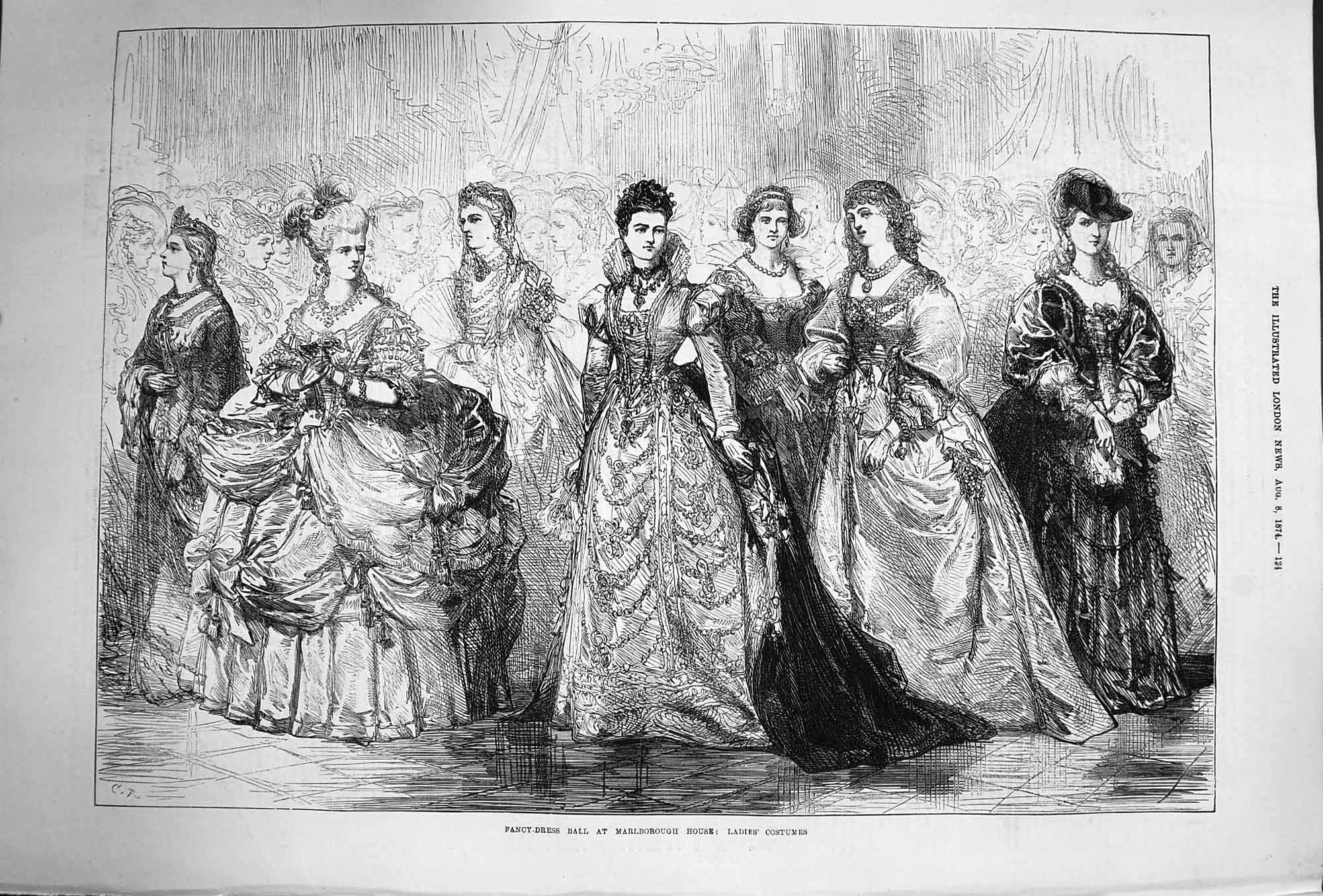Antique Print *3315 1874 Fancy Dress Ball Marlborough House Ladies Costumes