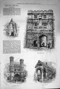 Original Old Antique Print 1874 Canterbury Chapter House Christ Church College