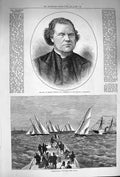 Original Old Antique Print 1874 Rev. Morley Punshon Yacht Sailing Race Havre