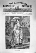 Original Old Antique Print 1874 Promenade Beautiful Lady Parasol Stairs Caraud