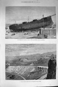 Old Antique Print 1874 Zigzag Railway Blue Mountains Independencia Ship 19th