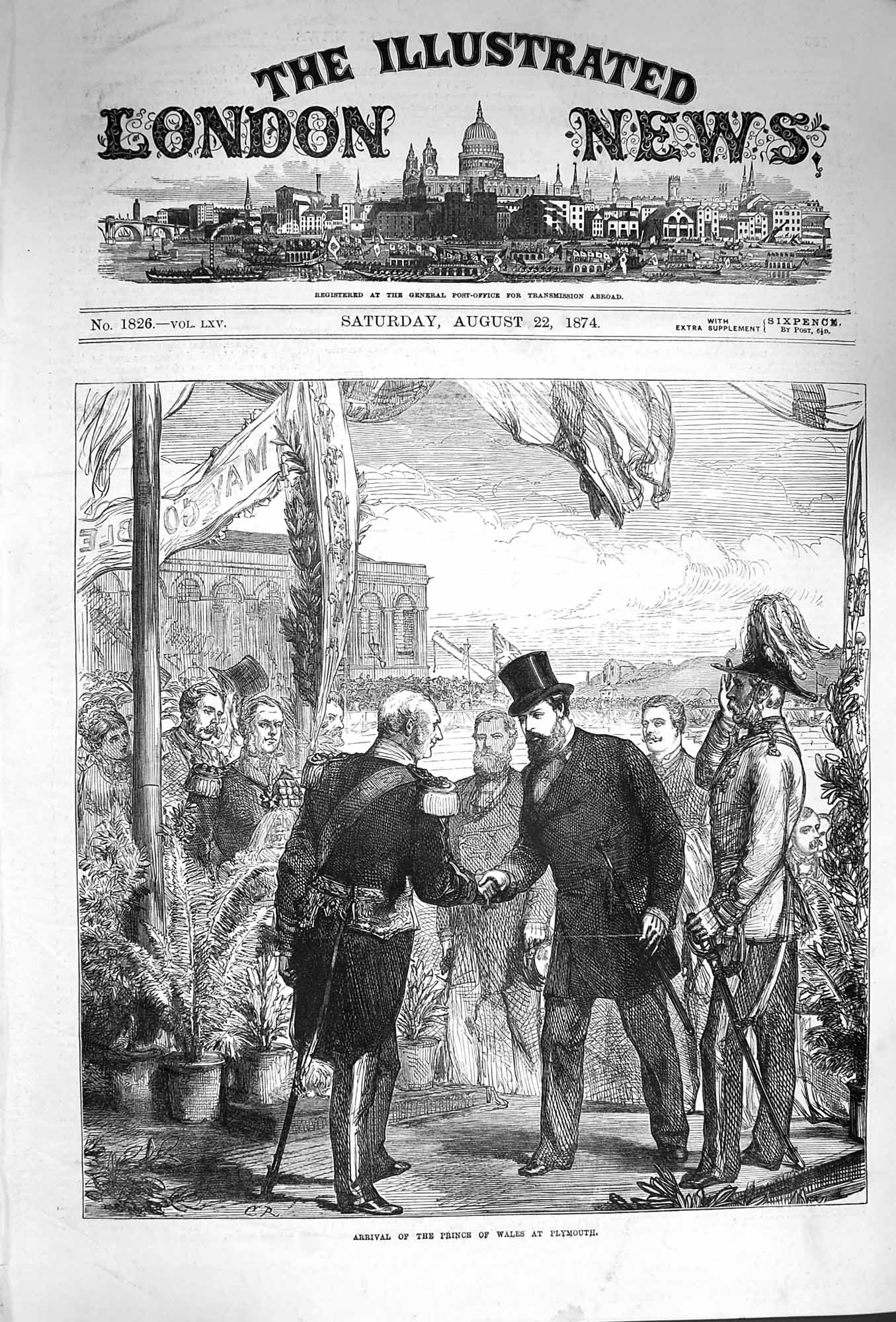 Original Old Antique Print 1874 Arrival Prince Wales Plymouth England Royalty