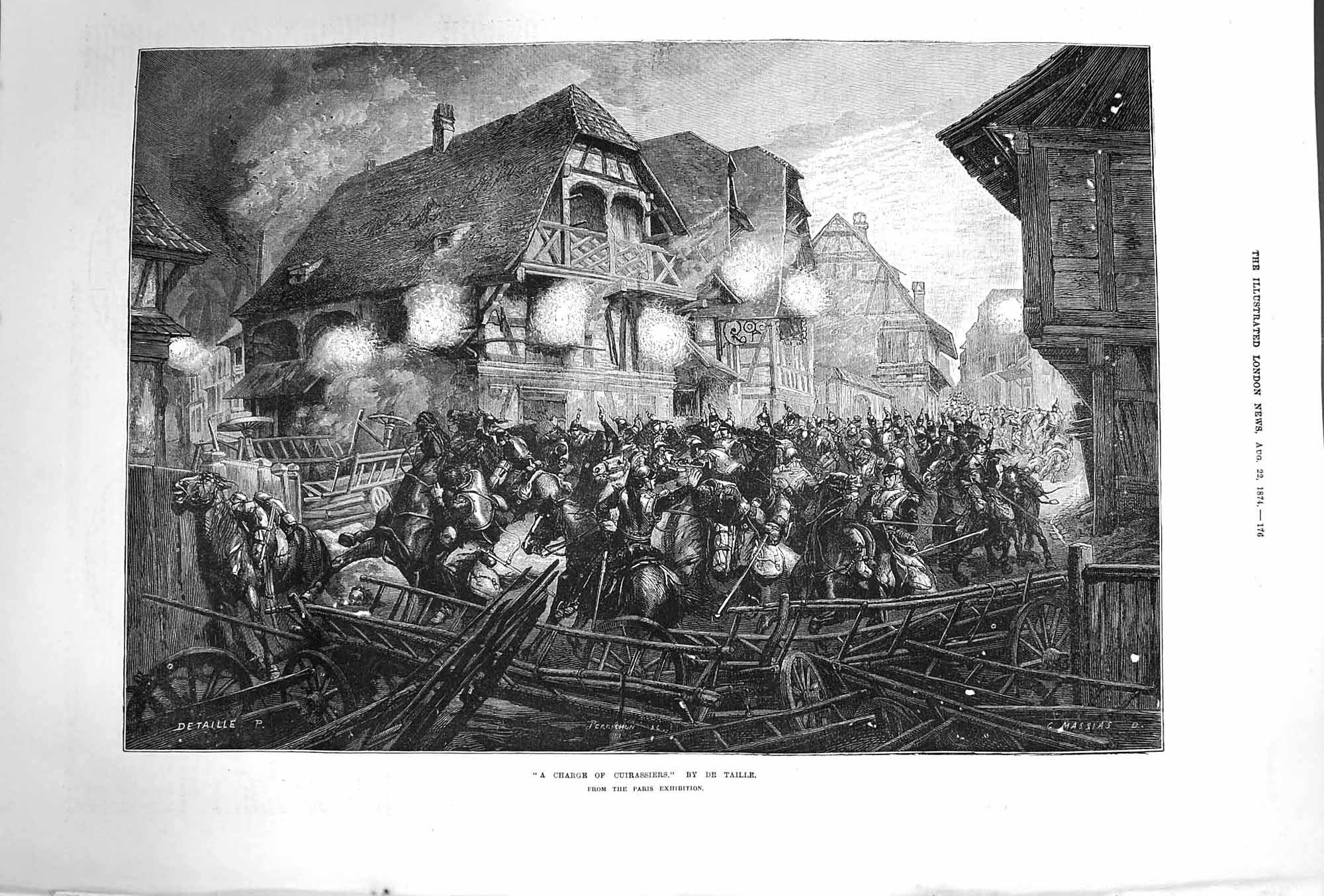 Original Old Antique Print 1874 Charge Cuirassiers Siers Battle War Fine Art