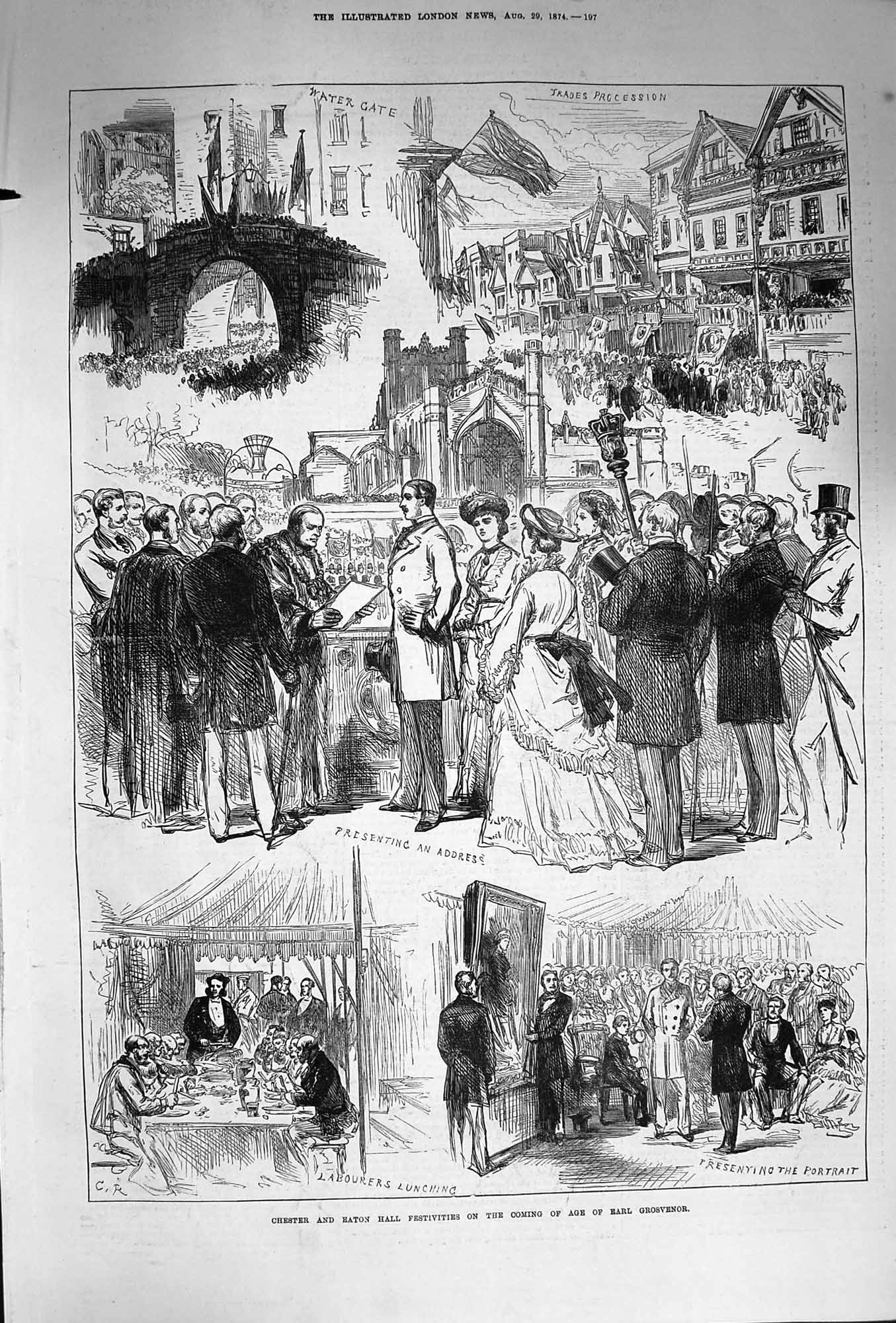 Antique Old Print *3314 1874 Chester Eaton Hall Festivities Earl Grosvenor
