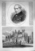 Old Antique Print 1874 Eaton Hall Chester Duke Westminster Fairbairn Bart 19th