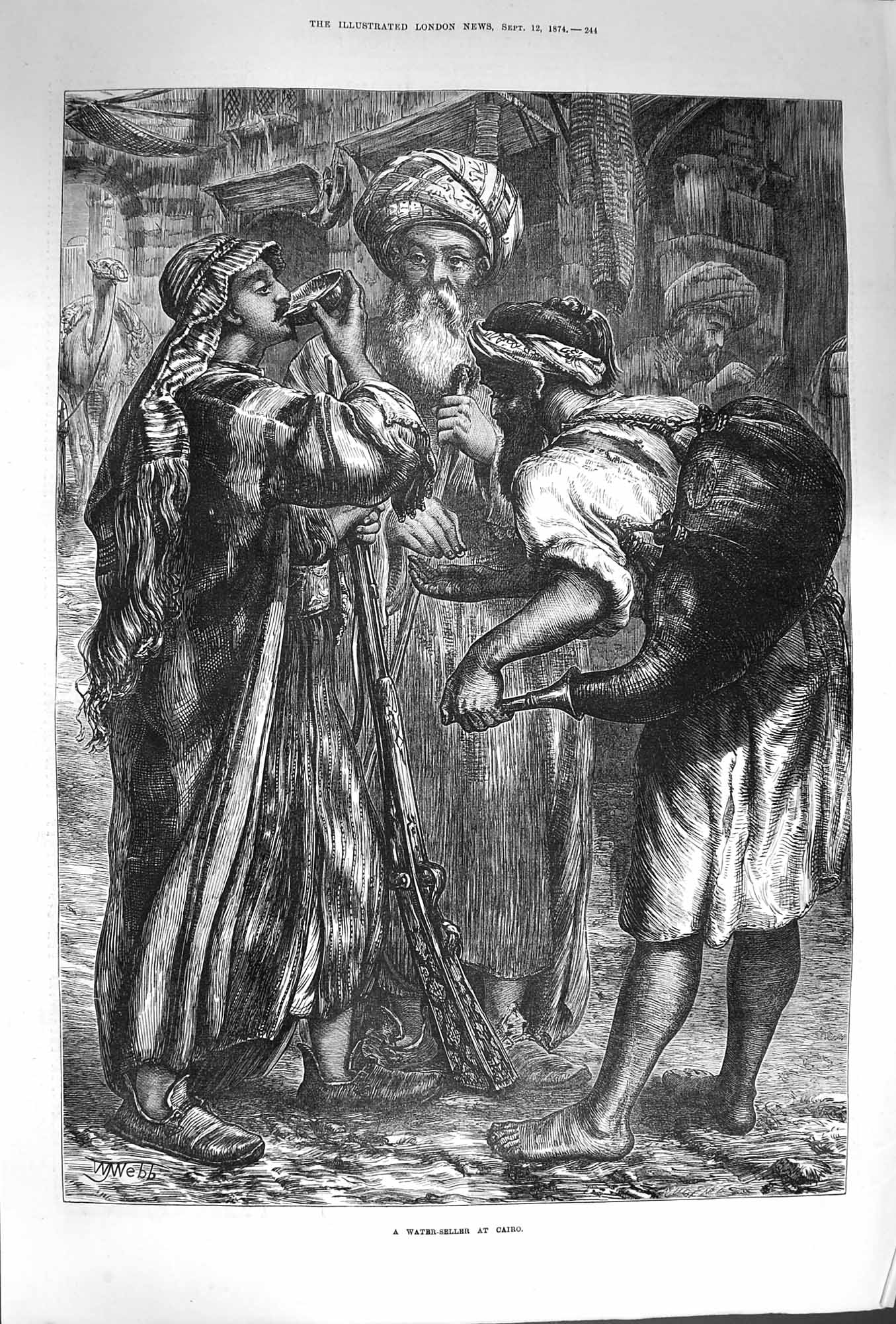 Old Antique Print 1874 Water Seller Cairo Egypt Men Weapons Webb Fine Art 19th