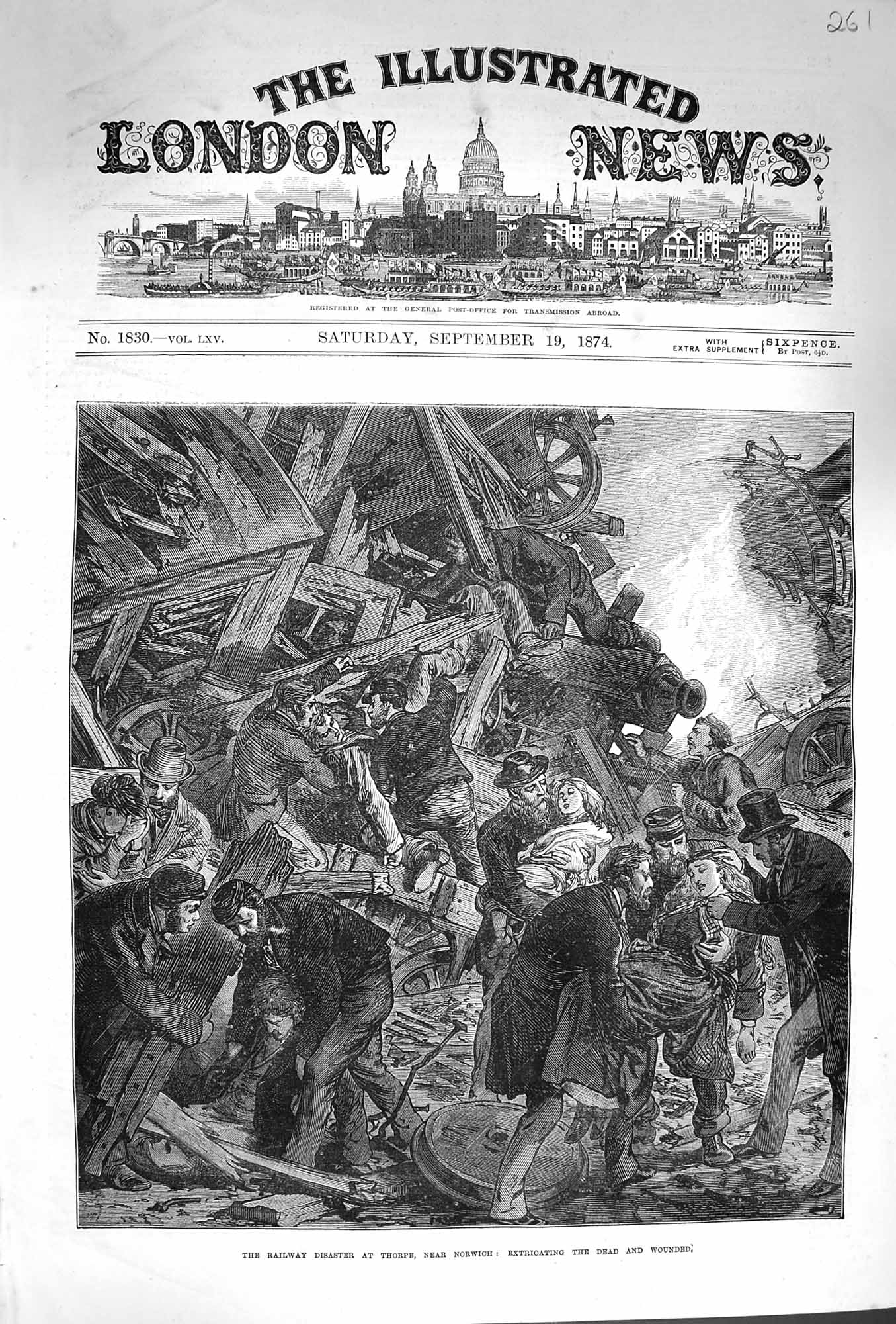 Original Old Antique Print 1874 Railway Disaster Thorpe Norwich Dead Victorian