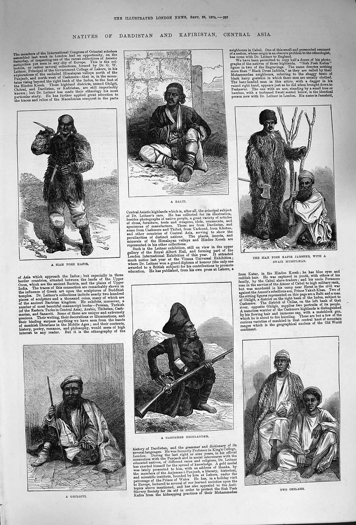 Original Old Antique Print 1874 Natives Dardistan Asia Balti Kafir Ghilgiti