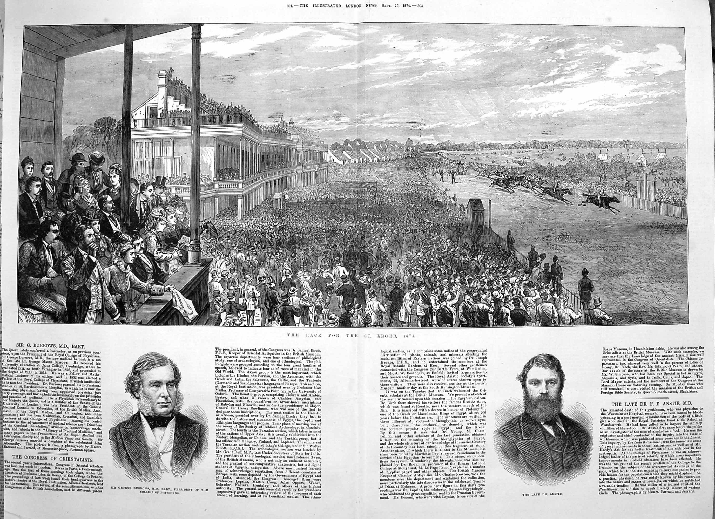 Old Antique Print 1874 Horse Racing St. Leger Sport Dr. Anstie Burrows 19th