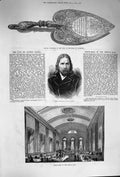 Original Old Antique Print 1874 Great Hall Temple Club Trowel Edinburgh Dobell