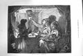 Original Old Antique Print 1874 Life Canal Tea Time Monkey Boat Family Scene