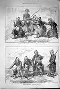 Original Old Antique Print 1874 Kashgar Tai-Foo-Cheess Ammer' Army Firing Gun