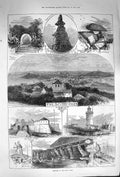 Original Old Antique Print 1874 Scilly Isles Tresco Abbey Agnes Lighthou 19th