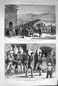 Original Old Antique Print 1874 Civil War Spain Carlist Troops Estella Rep 19th