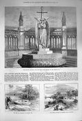 Original Old Antique Print 1874 Cawnpore Memorial Massacre Nan Sahib Chowrah