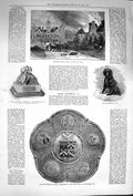 Original Old Antique Print 1874 Silver-Gilt Shield Blickling Hall Sartorius Dog