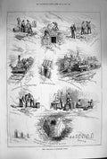 Original Old Antique Print 1874 Siege Operations Eastbourne Sussex Siers War