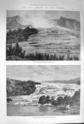 Original Old Antique Print 1874 Hot Springs New Zealand Tarata Rotomaha 19th