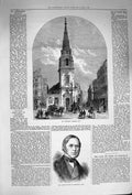 Original Old Antique Print 1874 St. Antholin Church City Denis La Marchant Bart