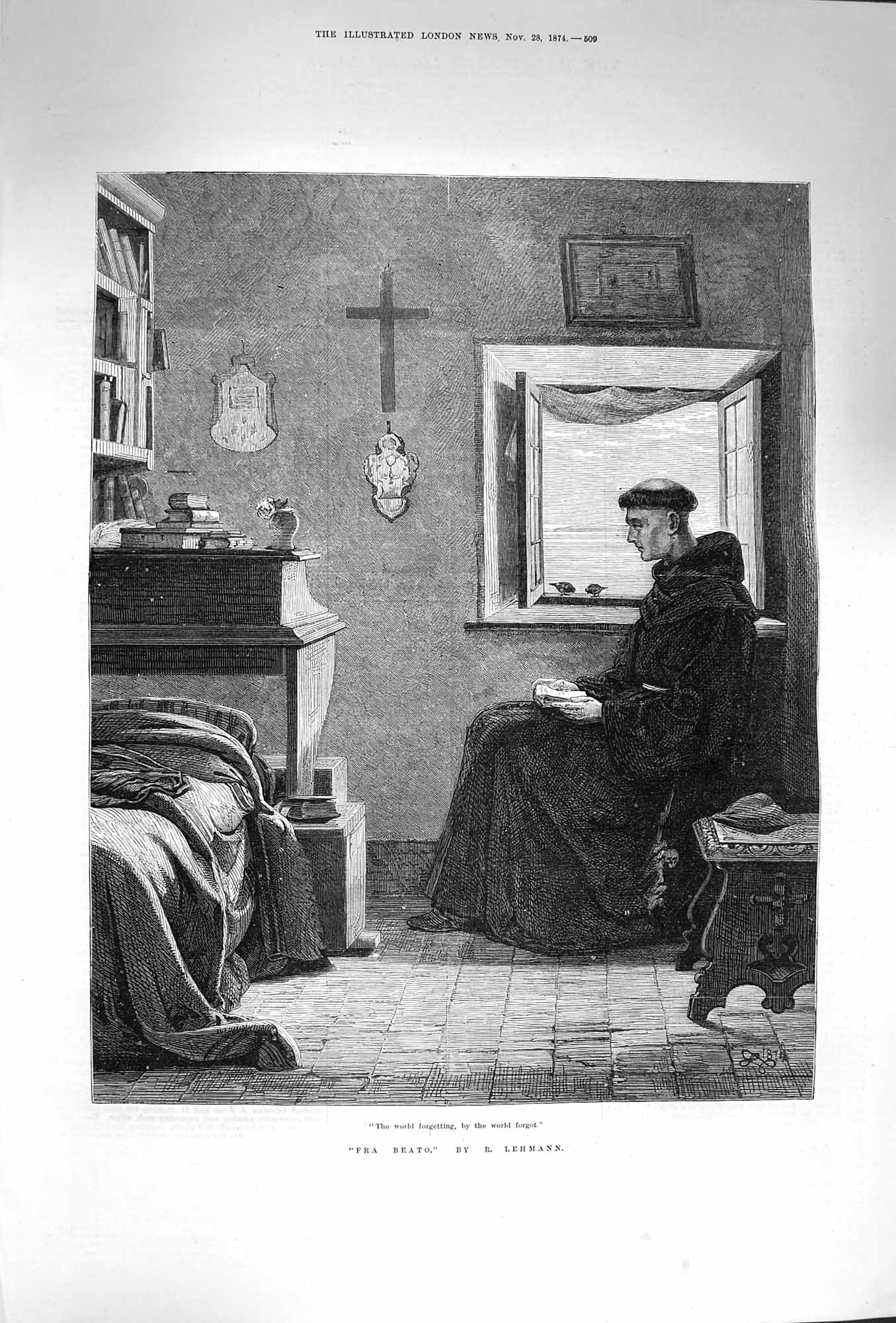 Antique Old Print *3310 1874 Fra Beato Monk Man Holy Cross Lehmann Fine Art