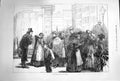 Old Antique Print 1874 Servants Hiring Office Berlin Germany Street Scene 19th
