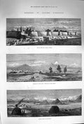 Original Old Antique Print 1874 Gate Yangi Shahr Kashgar Pamir Turkestan 19th