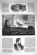Original Old Antique Print 1874 Tom Hood Explosion Paris Bible Casket Ed 19th