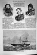 Old Antique Print 1874 Russian Yacht Standardt Ship Bell Ameer Cabul Nana 19th