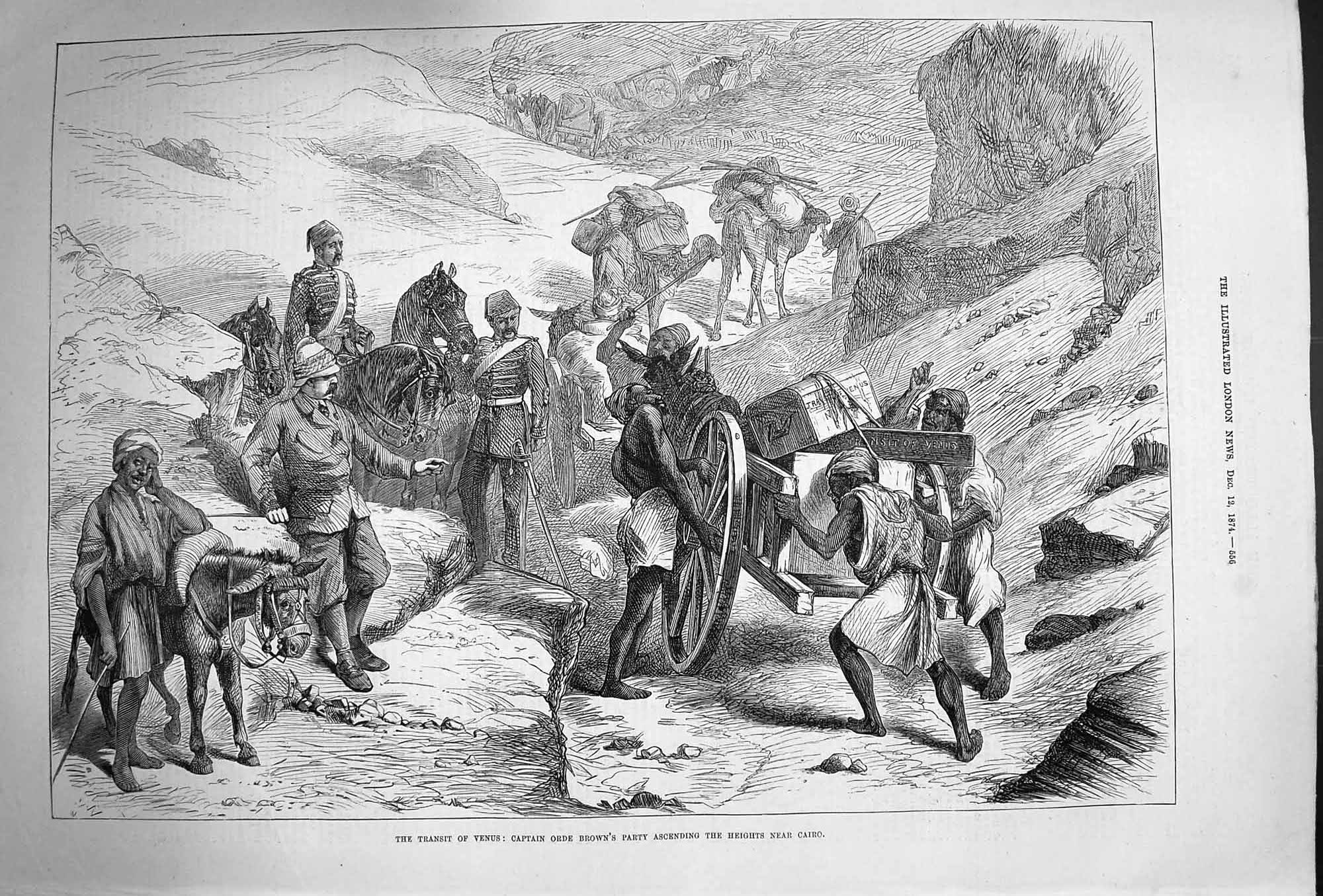Old Antique Print 1874 Transit Venus Captain Orde Brown Mountains Cairo 19th