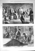 Original Old Antique Print 1874 Tea Warehouse Filling Chests Bulking I Victorian
