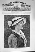Original Old Antique Print 1874 Portrait Maidenhood Beautiful Girl Lady 19th