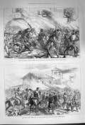 Original Old Antique Print 1874 War Spain Calists Urnieta Republicans Andoain