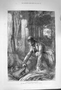 Original Old Antique Print 1874 Man Finding Little Baby Woods Herriard'S Knoll