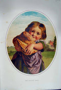 Original Old Antique Print 1874 Colour Portrait Cotter'S Child Carrying Bread