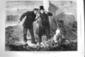Original Old Antique Print 1874 Romance Rescue Dog Searching Rubble Men F 19th