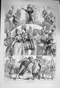 Original Old Antique Print 1875 Christmas Pantomimes Theatre Adelphi Princess
