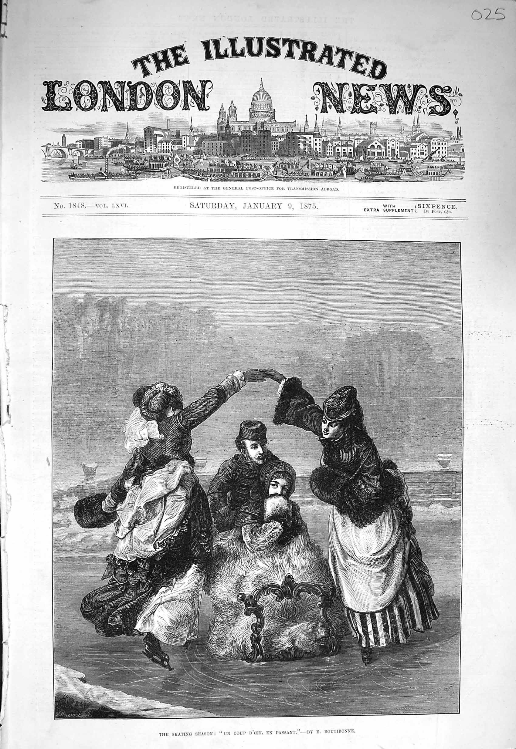 Old Antique Print 1875 Ice Skating Season Ladies Sledge Winter Fine Art 19th
