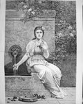 Old Antique Print 1875 Fine Art Portrait Beautiful Woman Water Fountain 0 19th