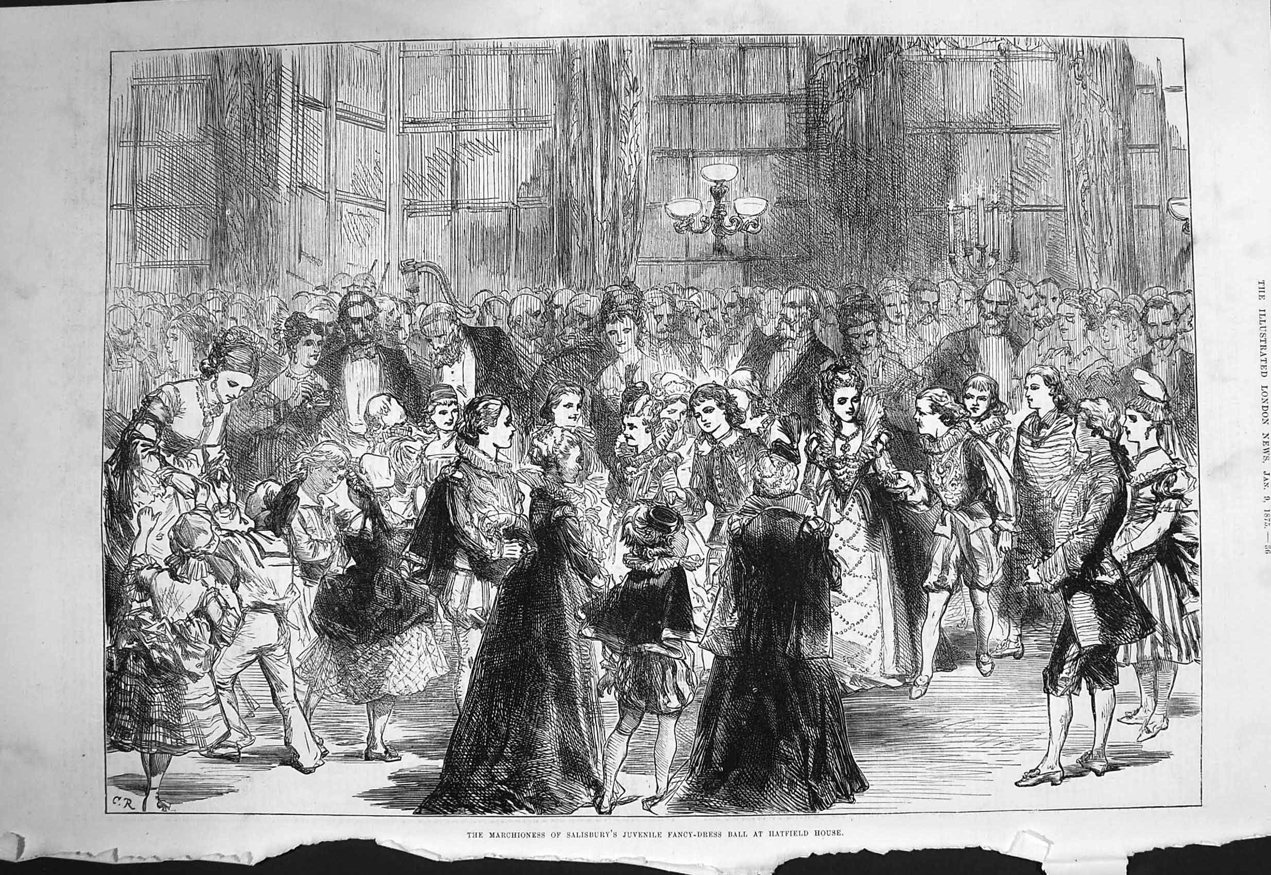 Old Antique Print 1875 Marchioness Salisbury Fancy Dress Hatfield House 19th
