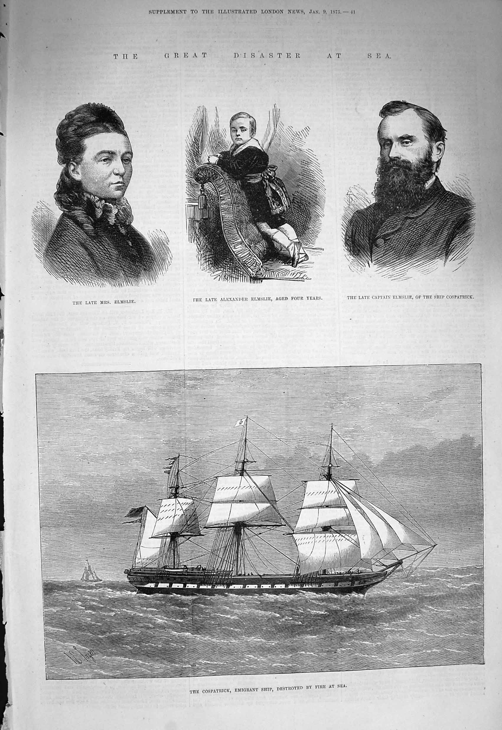 Old Antique Print 1875 Alexander Captain Elmslie Emigrant Ship Cospatrick 19th