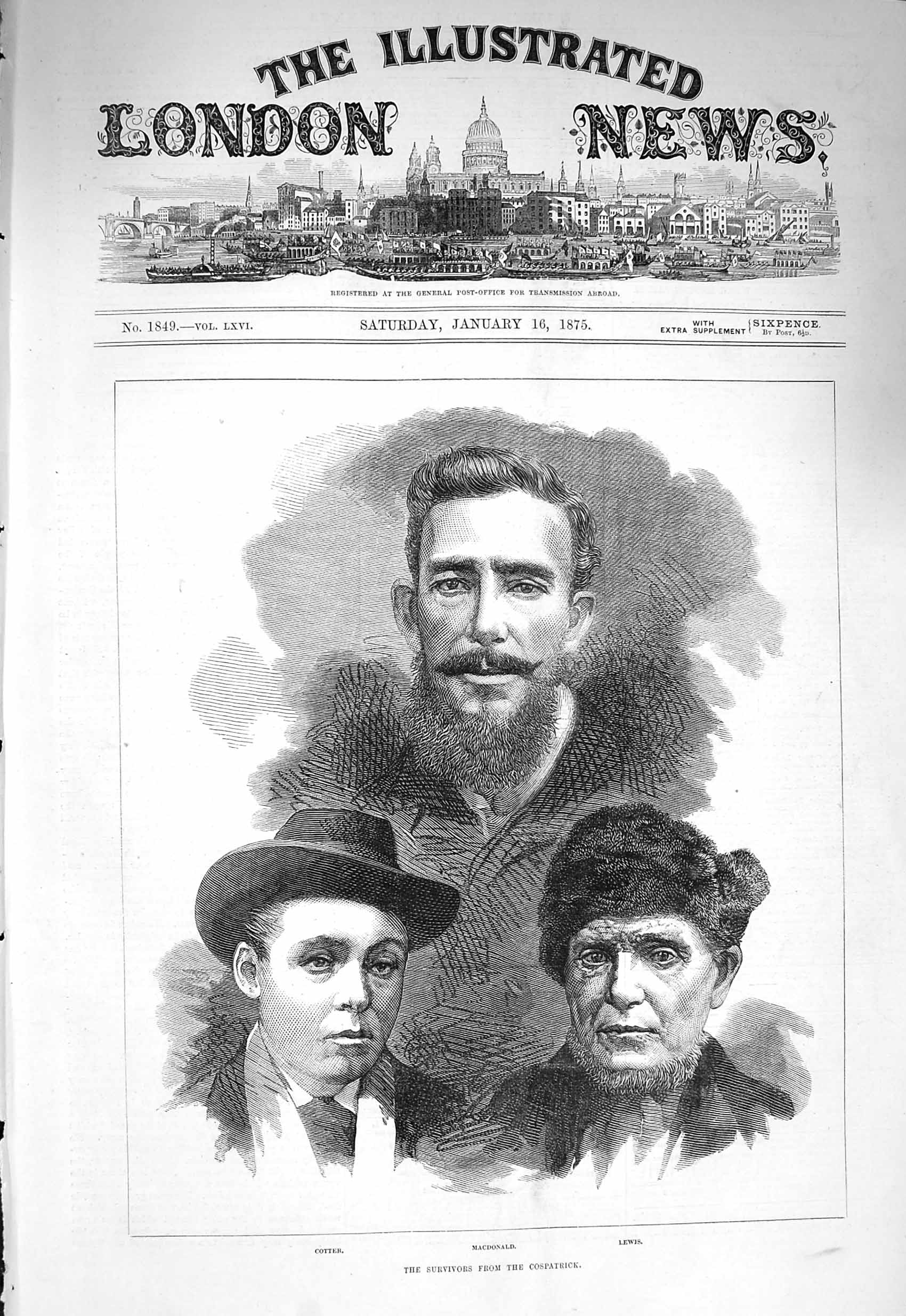 Original Old Antique Print 1875 Survivors Cospatrick Cotter Macdonald Lewis